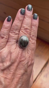 Seraphinite Sterling Silver Ring - Handmade Boho Statement Jewelry
