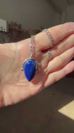 Lapis Lazuli Pendant - Sterling Silver - Blue Lapiz Lazuli Big Pendant