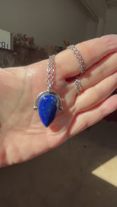 Lapis Lazuli Pendant - Sterling Silver - Blue Lapiz Lazuli Big Pendant