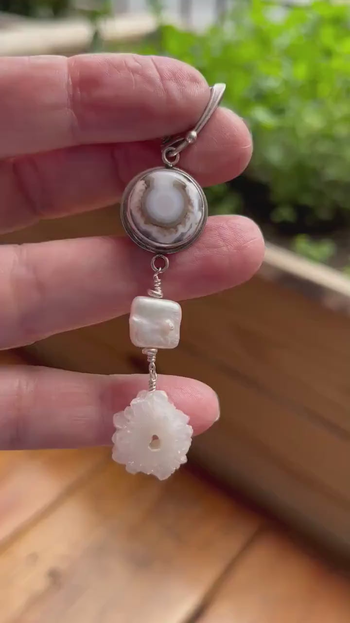 Long Ocean Jasper Freshwater Pearl Earrings with Stalactite Druzy - Choose Your Pair