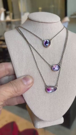 Trapiche Amethyst Sterling Silver Necklace - Rose Cut Purple Pendant