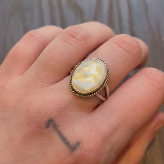 Mother of Pearl Boho Ring - White Nacre Ring - Sterling Silver
