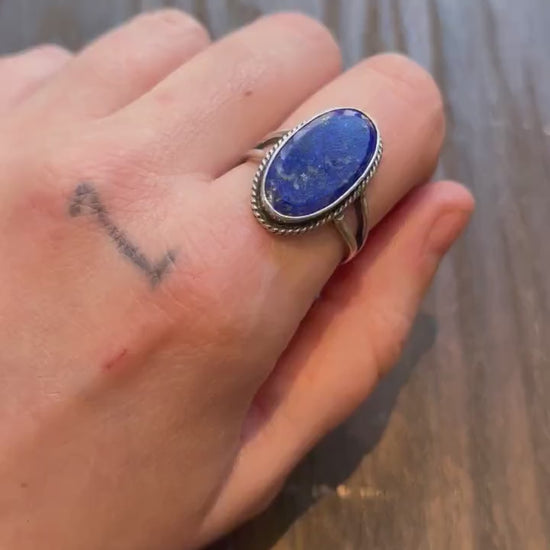 Sterling Silver Lapis Lazuli Boho Ring – Statement Gemstone Jewelry