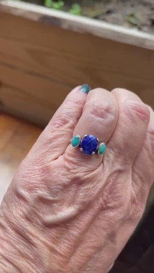 Tri-Stone Ring - Blue Lapis Ring - Turquoise Ring - Turquoise and Lapis Stacker Ring
