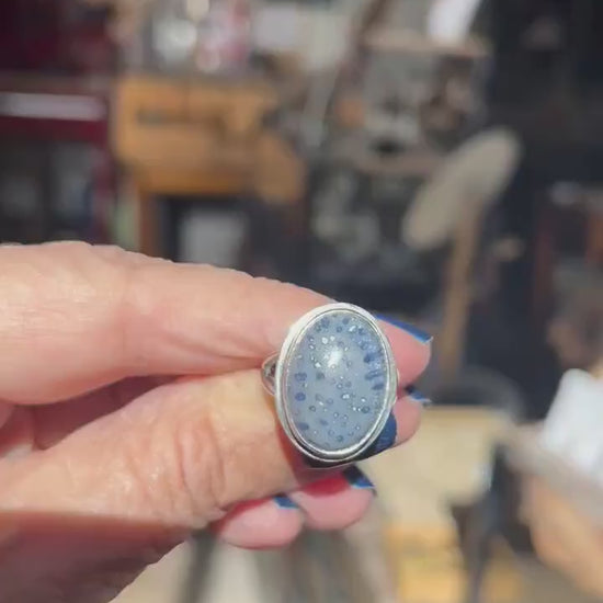 Cornflower Blue Sponge Coral Ring - Sterling Silver Boho Statement