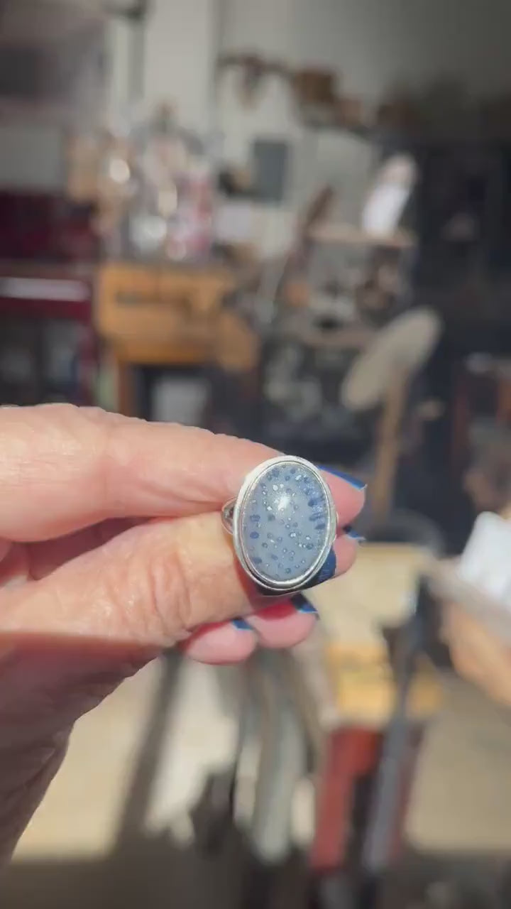 Cornflower Blue Sponge Coral Ring - Sterling Silver Boho Statement