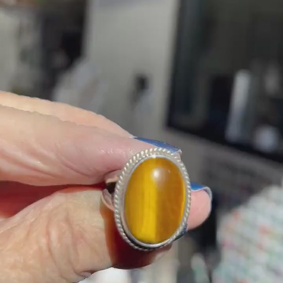 Boho Oval Tigers Eye Ring - .925 Sterling Silver
