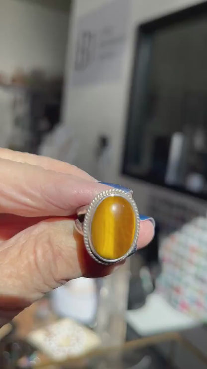 Boho Oval Tigers Eye Ring - .925 Sterling Silver