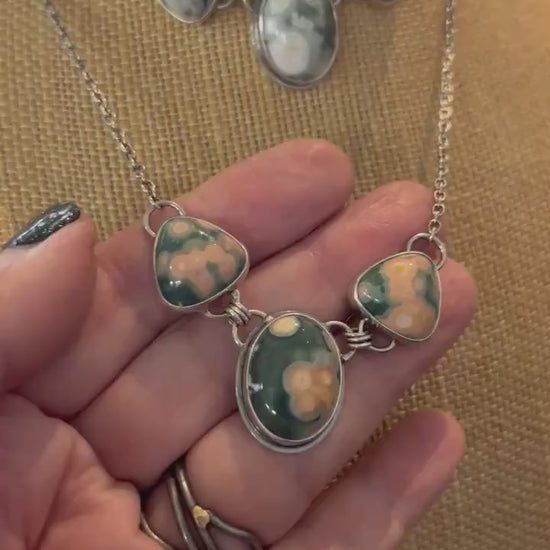 Choose your Ocean Jasper 3-Stone Necklace – Sterling Silver Statement Pendant
