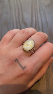Mother of Pearl Boho Ring - White Nacre Ring - Sterling Silver