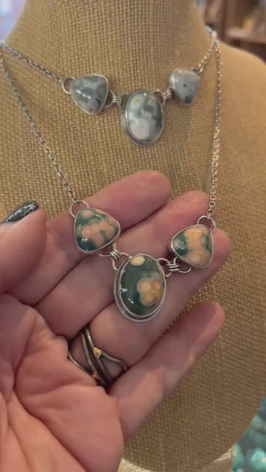 Choose your Ocean Jasper 3-Stone Necklace – Sterling Silver Statement Pendant