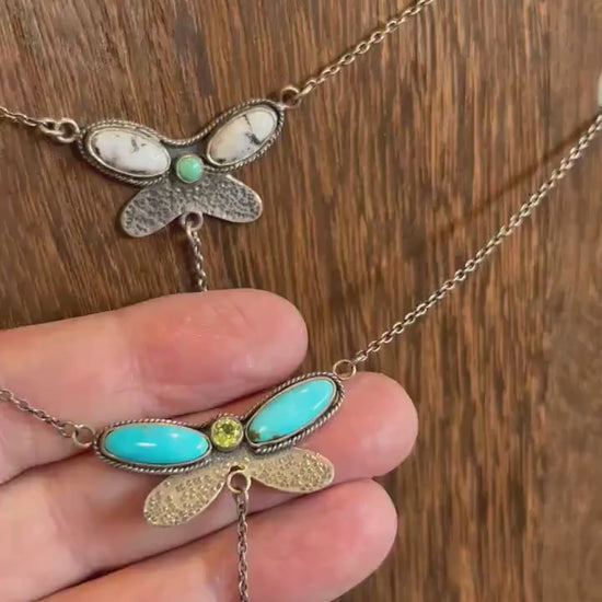 Turquoise Peridot Dragonfly Choker – Sterling Silver Multi-Stone Necklace