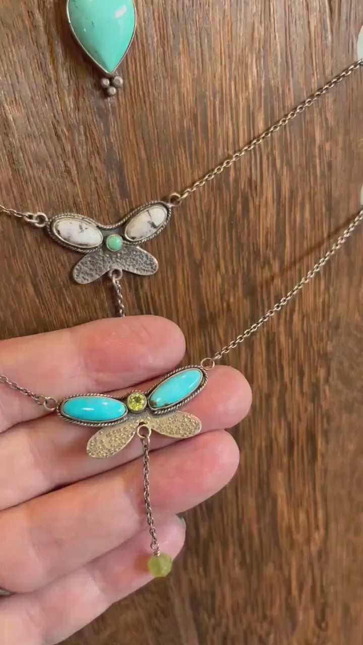 Turquoise Peridot Dragonfly Choker – Sterling Silver Multi-Stone Necklace