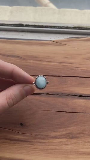 Dainty Aquamarine Ring – Oval Cabochon, .925 Sterling Silver
