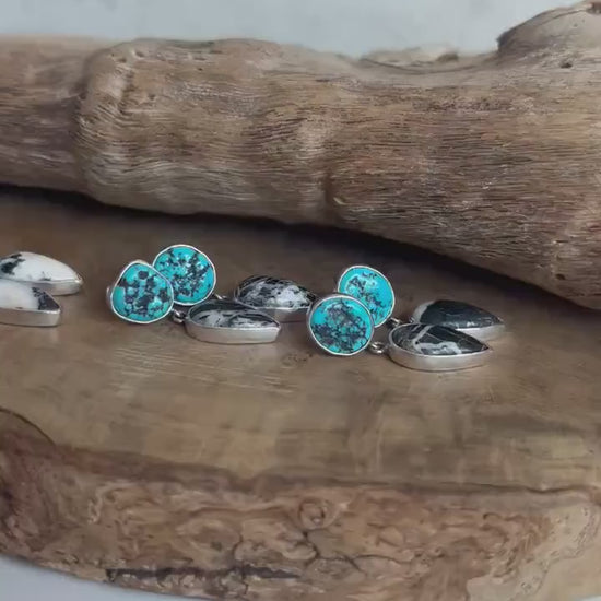 Sterling Silver White Buffalo and Kingman Turquoise Drop Earrings – Choose Your Pair