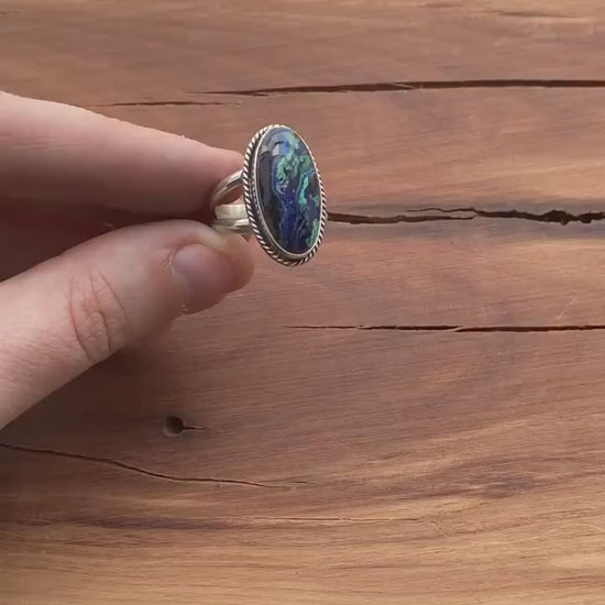 Azurite Malachite Ring - Boho .925 Sterling Silver Statement Ring