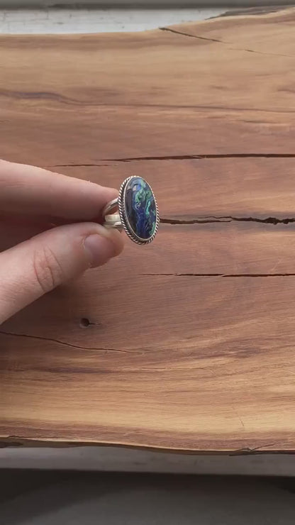 Azurite Malachite Ring - Boho .925 Sterling Silver Statement Ring