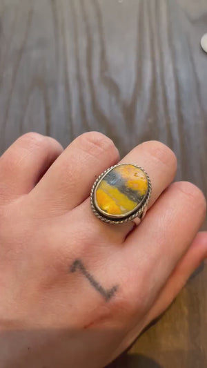 Boho Ring in Bumble Bee Jasper - Bumble Bee Jasper Ring - Silversmith Ring