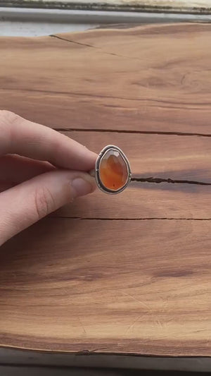 Chunky Boho Ring - Faceted Carnelian Ring - Carnelian Boho Ring - Silversmith Ring