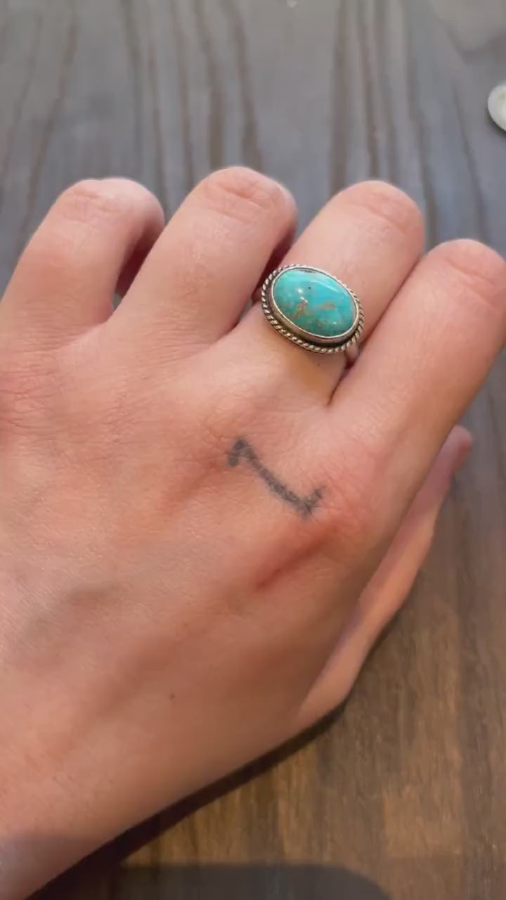 Kingman Turquoise Ring - East West Turquoise Ring - Sterling Silver Ring - Silversmith Ring - Textured Ring