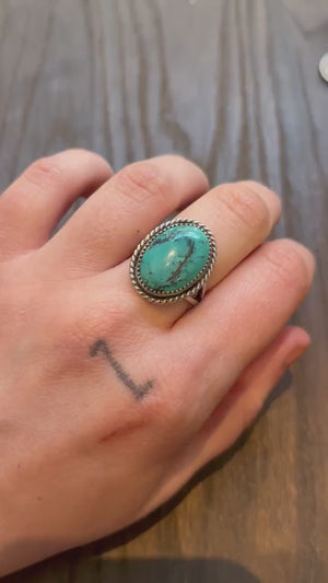 Boho Turquoise Ring - Sterling Silver Ring - Nacozari Turquoise  Statement Ring - Silversmith Ring