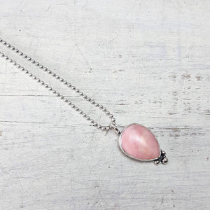 Sweetheart Necklace - Pink Opal - .925 Sterling Silver Pendant - Silver Chain