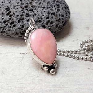 Sweetheart Necklace - Pink Opal - .925 Sterling Silver Pendant - Silver Chain