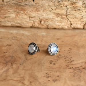 Rainbow Moonstone Posts - Western Moonstone Earrings - Silversmith Posts - Hand Made