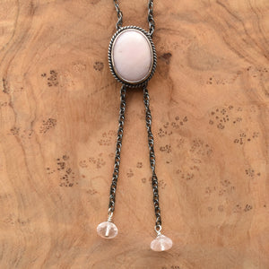 Pink Opal Bolo - Sterling Silver Mock Bolo - Pink Opal Pendant - Silversmith - Pink Opal Necklace