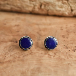 Lapis Lazuli Traditional Posts - .925 Sterling Silver - Silversmith Earrings- Big Lapis Posts - Lapis Earrings