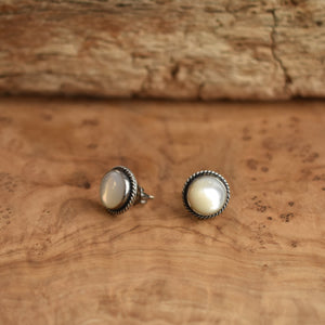 Mother of Pearl Traditional Posts - Mother Of Pearl Earrings - Pearly White Post Earrings - Silversmith