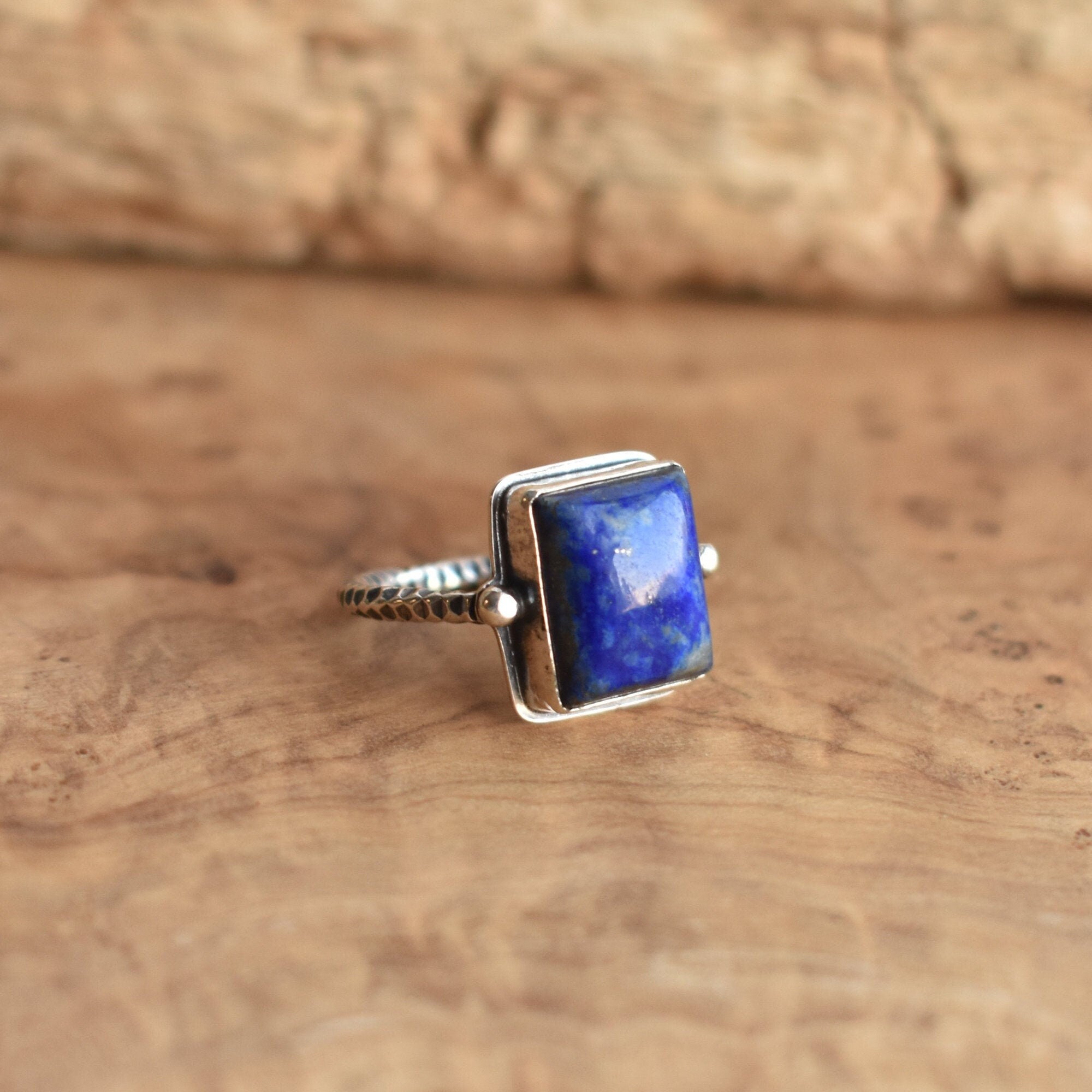 Unique Blue Lapis Ring AA Lapis Lazuli Ring Silversmith .925 Sterling Silver