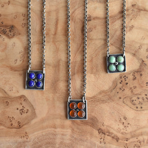 Lapis Tile Pendant - Blue Lapis Necklace - Multi-Stone Pendant - Silversmith Necklace