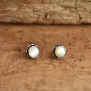 Mother of Pearl Traditional Posts - Mother Of Pearl Earrings - Pearly White Post Earrings - Silversmith