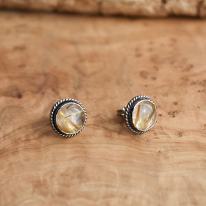 Golden Rutilated Quartz Posts - Traditional Post Earrings - Silversmith Earrings - 10mm Stones