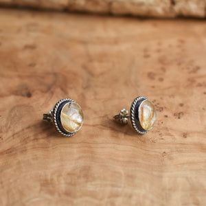 Golden Rutilated Quartz Posts - Traditional Post Earrings - Silversmith Earrings - 10mm Stones