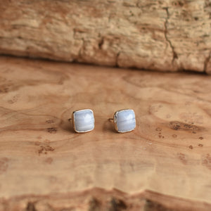 Blue Lace Agate Posts - Silversmith Earrings - Blue Lace Agate Earrings