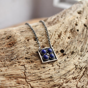 Lapis Tile Pendant - Blue Lapis Necklace - Multi-Stone Pendant - Silversmith Necklace