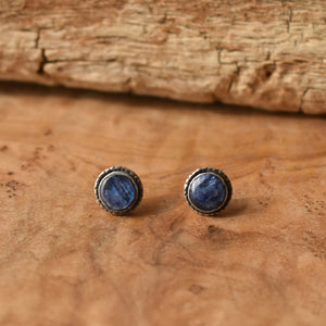 READY TO SHIP - Hammered Kyanite Earrings - Blue Kyanite Studs - Sterling Silver Posts - Blue Kyanite Posts
