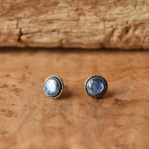 READY TO SHIP - Hammered Kyanite Earrings - Blue Kyanite Studs - Sterling Silver Posts - Blue Kyanite Posts