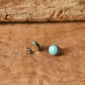 Hammered Posts in Amazonite - .925 Sterling Silver - Soft Aqua Blue Studs - Amazonite Earrings