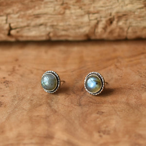 Hammered Labradorite Posts - Labradorite Earrings - Sterling Silver - 8mm Labradorite