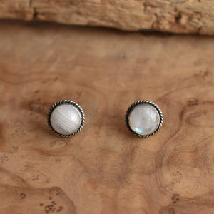 Rainbow Moonstone Traditional Posts - Moonstone Studs - Silversmith Earrings - 10mm Stones