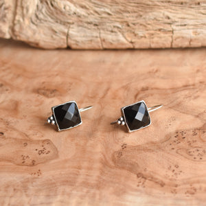 Piper Earrings in Black Onyx - .925 Sterling Silver - Black Onyx Drop Earrings - Rose Cut Black Onyx