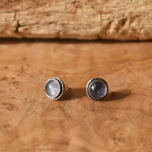 Iolite Hammered Posts - Iolite Earrings - Iolite Studs - .925 Sterling Silver - Silversmith