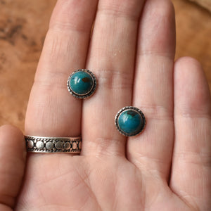 Chrysocolla Hammered Posts - Stud Earrings - Sterling Silver Posts -Chrysocolla Earrings