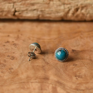 Chrysocolla Hammered Posts - Stud Earrings - Sterling Silver Posts -Chrysocolla Earrings