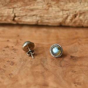 Hammered Labradorite Posts - Labradorite Earrings - Sterling Silver - 8mm Labradorite