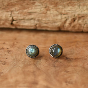 Hammered Labradorite Posts - Labradorite Earrings - Sterling Silver - 8mm Labradorite