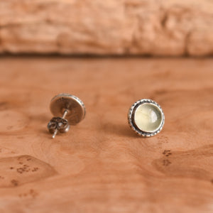 Prehnite Posts - .925 Sterling Silver - Green Post Earrings - Hammered Prehnite Earrings
